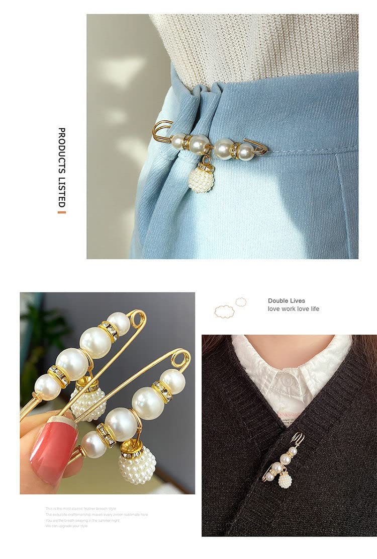 9 Pcs Pearl Brooch Pins, Safety Pins for Clothes Sweater Shawl Clips Faux Pearl Rhinestones Brooches for Women Pants Extender Safety Pins