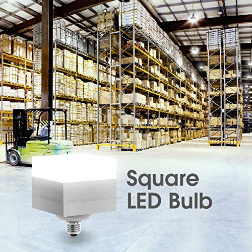Briignite Garage Light Bulb, 28W LED Square Light Bulb, E26 Medium Base LED Bulb 250W-300W Equivalent, Cool White 6500K 2400LM, Screw in LED Light for Garage, Basement, Workshop, Home Lighting, 2 Pack