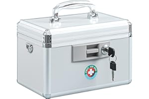 KYODOLED Locking Key Medicine Box,First Aid Key Safe Box with Lock,Key Medication Storage Lock Box for Drugs Use, 10.2'' x 6.2'' x 7.7'' White