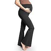 BozenTek Maternity Yoga Pants Flare Pregnancy Pants for Women Over The Belly - Pregnant Yoga Pants for Work Casual Maternity Leggings Black