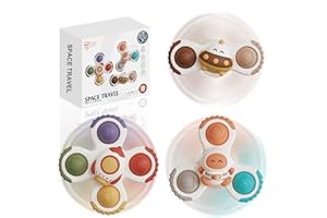 INGOOOOD 3PCS Suction Cup Spinner Bath Toy for 1 2 Year Old Baby Toys Spinning Top Baby Toys Sensory Toys for Toddlers 1-3 (Geometric)