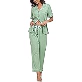 COLORFULLEAF 100% Cotton Women's Pajamas Sets Button Down Sleepwear Short Sleeve with Long Pants Lounge Pj set