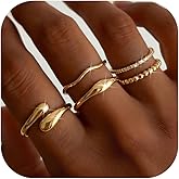 THUNARAZ 14K Gold Plated Rings for Women Non Tarnish Stackable Chunky Rings Cubic Zirconia Thumb Ring Set Dainty Trendy Statement Promise Wedding Bands Engagement Ring for Women Size 6-10