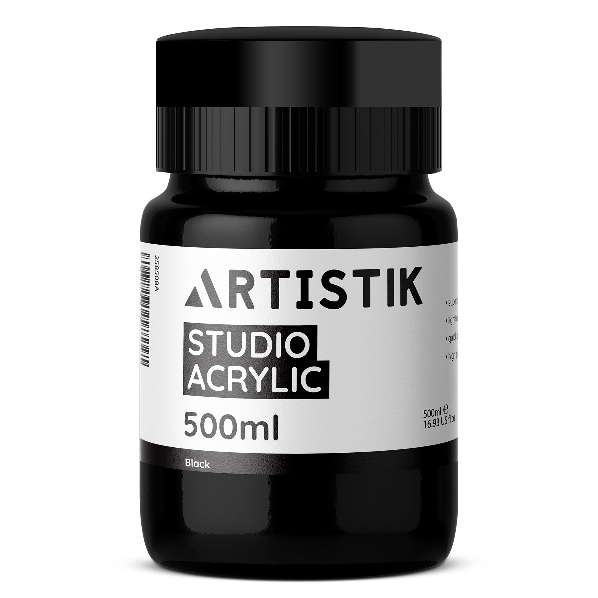 ARTISTIK Black Acrylic Paint 500ml | Premium High-Pigmented with Full, Smooth Coverage | Fade-Proof, Long-Lasting & Versatile | Professional Quality Acrylic Paint for Artists (Black)