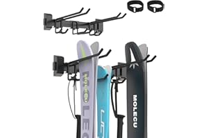 LXVOOEE Ski Rack Wall Mount, 5 Pairs Ski Holders for Wall with Movable Rubber-Coated Hooks for Garage Storage Organizer System, Snowboard Wall Mount for Garage and Home Shed, Holds Up to 300lbs