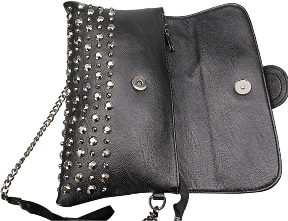 Rullar Women Ladies Punk Rivet Purse Satchel PU Leather Shoulder Crossbody Top-Handle Bag Tote Handbag Black - Image 5