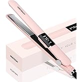 PRITECH Flat Iron Hair Straightener, Titanium Flat Iron with Adjustable Temp(290°F-450°F), 1 inch Plate for All Hairstyles Anti-Frizz Dual Voltage Straightening and Curler 2 in 1 (Pink)