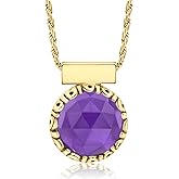 14K Gold Plated Amethyst Necklace for Women - 12mm Round Amethyst Pendant Necklace - Gold Plated 45cm Cable Chain - February Birthstone Necklace - Amethyst Jewelry Perfect Gift for Her
