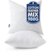 MIULEE Pillow Inserts 22x22 Inch Set of 2, Feather Mix Polycotton with Cotton Fabric Square Decorative Throw Pillows for Couch Bed Sofa