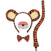 4 Pieces Tiger Ears and Tail Set-Tiger Headband with Tail Nose Bow Tie Cosplay Party Halloween Costume Accessories for Kids and Adults