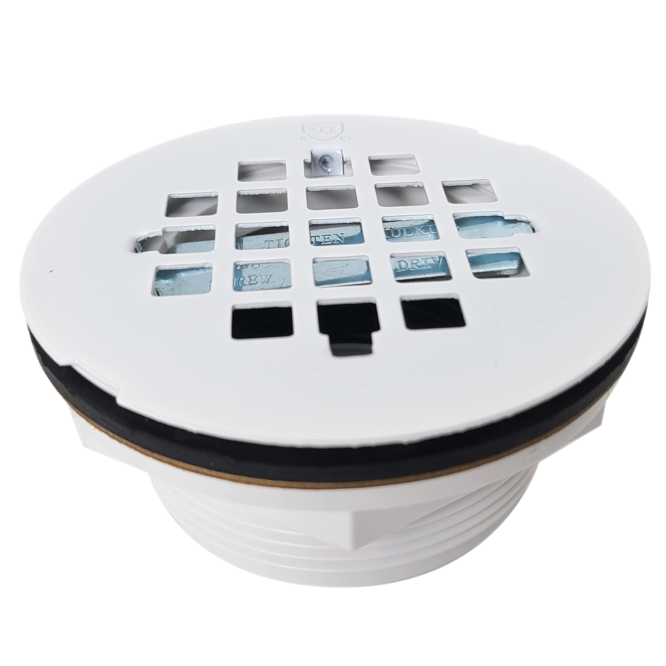 Westbrass D206P-50-50 2″ No-Caulk PVC Compression Shower Drain with 4-1/4″ Round Grid Cover, Powder Coat White (50-Pack)