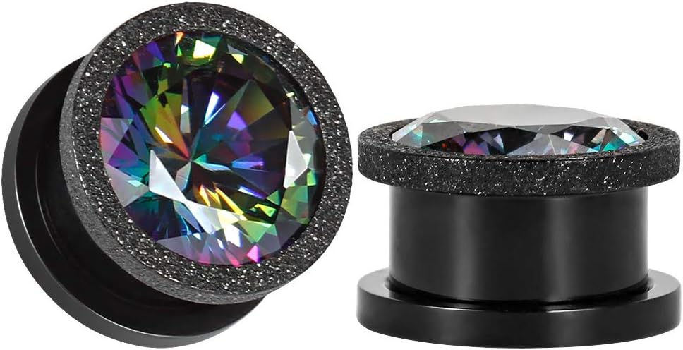 KUBOOZEar Plug Tunnel Gauge Stretcher Piercing Colorful Zircon Center Plating Stainless Steel Screw.
