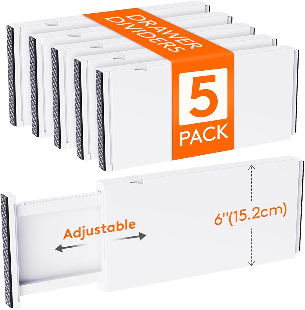 Lifewit 5 Pack 6 Inch Adjustable Drawer Dividers, White, 34.3-55.9 cm
