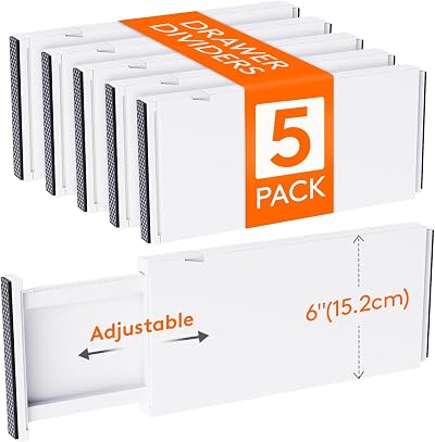 Lifewit 5 Pack 6 Inch Adjustable Drawer Dividers, White, 34.3-55.9 cm