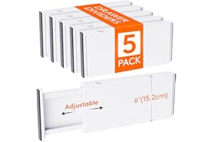 Lifewit 5 Pack Drawer Dividers Plastic 6" High, 13.5-22" Adjustable Drawer Organizers for Clothes, Expandable Dresser Separat