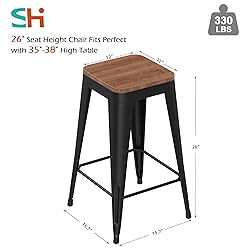 SHINEBOOM Barstools Set of 4 Black Metal Bar Stools