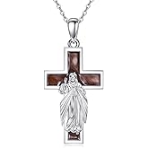 AXELUNA Wood Jesus Cross Necklace Wooden Pendant Necklace Wood Jewelry Gifts For Women Men