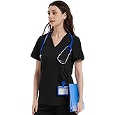 QBK Yoga Scrub Top for Women V Neck Shirt with 2 Pockets, Comfort Soft Stretch, Easy Care