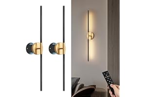 TAOFIACO Battery Operated Wall Sconces Set of Two, 360°Rotate Wireless Wall Sconces with Remote Control Dimmable Timing, Black Gold Rechargeable Modern Decor Lights for Hallway Living Room, 31.5 Inch