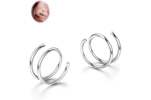 BodyBonita 2-8Pcs Softened 316L Stainless Steel Double Hoop Nose Ring for Single Piercing 22G 20G 18G Bendable Twist Spiral Nose Rings Hoops for Women 8mm 10mm