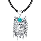 BETHZA Wolf Necklace for Men 925 Sterling Silver Genuine Turquoise Gemstone Wolf Head Pendant Viking Animal Jewelry Gifts for Father
