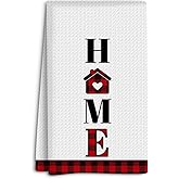 Plaid Home Kitchen Towel, Black and Red Plaid Country Absorbent Decorative Waffle Weave Hand Towel Guest Towels for Kitchens Homes Bathrooms Restaurant Hotel Cafe Farmhouse Dinner Party Decor