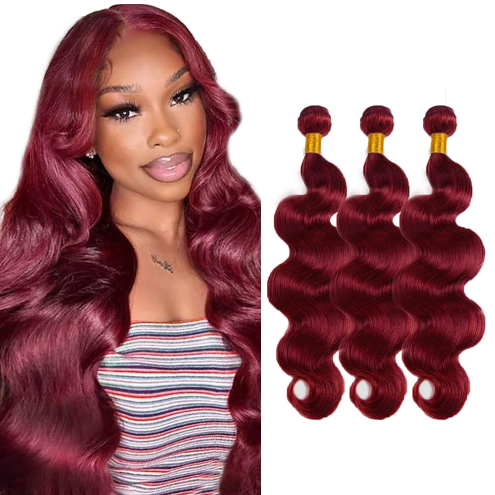Photo 1 of 26 26 26 inch Burgundy Human Hair Bundles 99j Body Wave Bundle Red Human Hair Weave Bundles Burgundy Body Wave Bundle