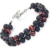 Protection Crystals Triple Protection Bracelet - COLORFEY Natural Healing Tiger Eye Lapis Lazuli Black Onyx Lava Stone Bracelet Mens Beaded Bracelets, Handmade Energy Jewelry for Father Husband Son