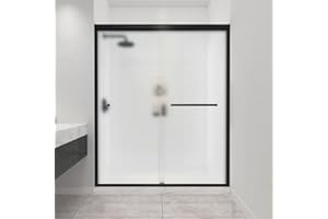 FELYL 56-60" W x 72" H Semi-Frameless Double Sliding Shower Door Framed Bypass Glass Shower Doors with 1/4" (6mm) Frosted Ultra-Clear Tempered Glass in Matte Black