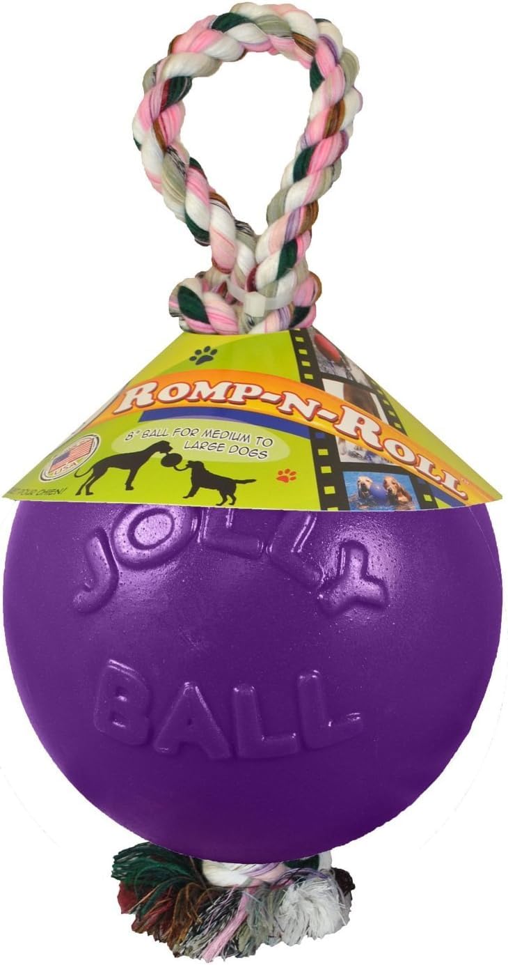 Jolly Pets Romp-n-Roll Rope and Ball Dog Toy, 4.5 Inches/Small, Purple, 4.5-Inch Romp-n-Roll, Purple Red