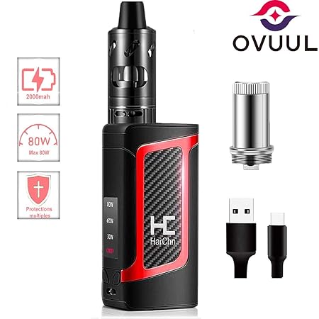 Ovuul HC 80w Kit E Zigaretten Starter Kit Ohne Nikotin E Shischa Staterset mit 2 ml Top Refill Verdampfer LED 2000mah (Black&