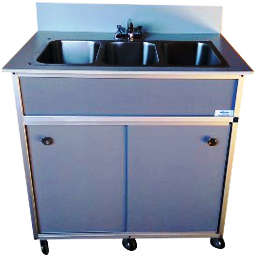 Monsam PSE2003R Three Deep Compartment Portable Sink, Grey Science