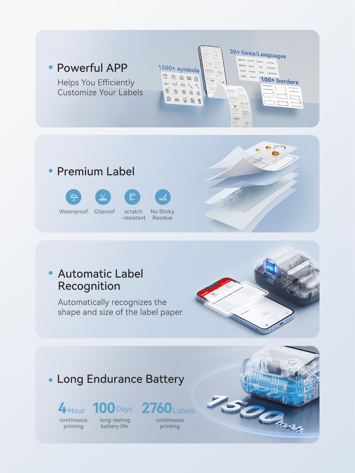 NIIMBOT B1 Label Maker Machine with Tape, 2 Inch Portable Label Printer, Bluetooth Thermal Label Printer with Multiple Templates for Small Business,Office,Home,School (Blue, 1 Printer+1 Roll Label)