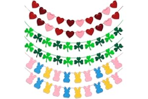AKEROCK Valentines Day Decorations, 6 PCS Felt Garland for Valentines, St Patricks, Easter Decorations, Heart Garland for Mantle, Wall, Party Heart Decor
