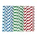 150 Pack Paper Straws - Biodegradable Straws Red, Blue, and Green Striped Design Bulk Drinking Straws