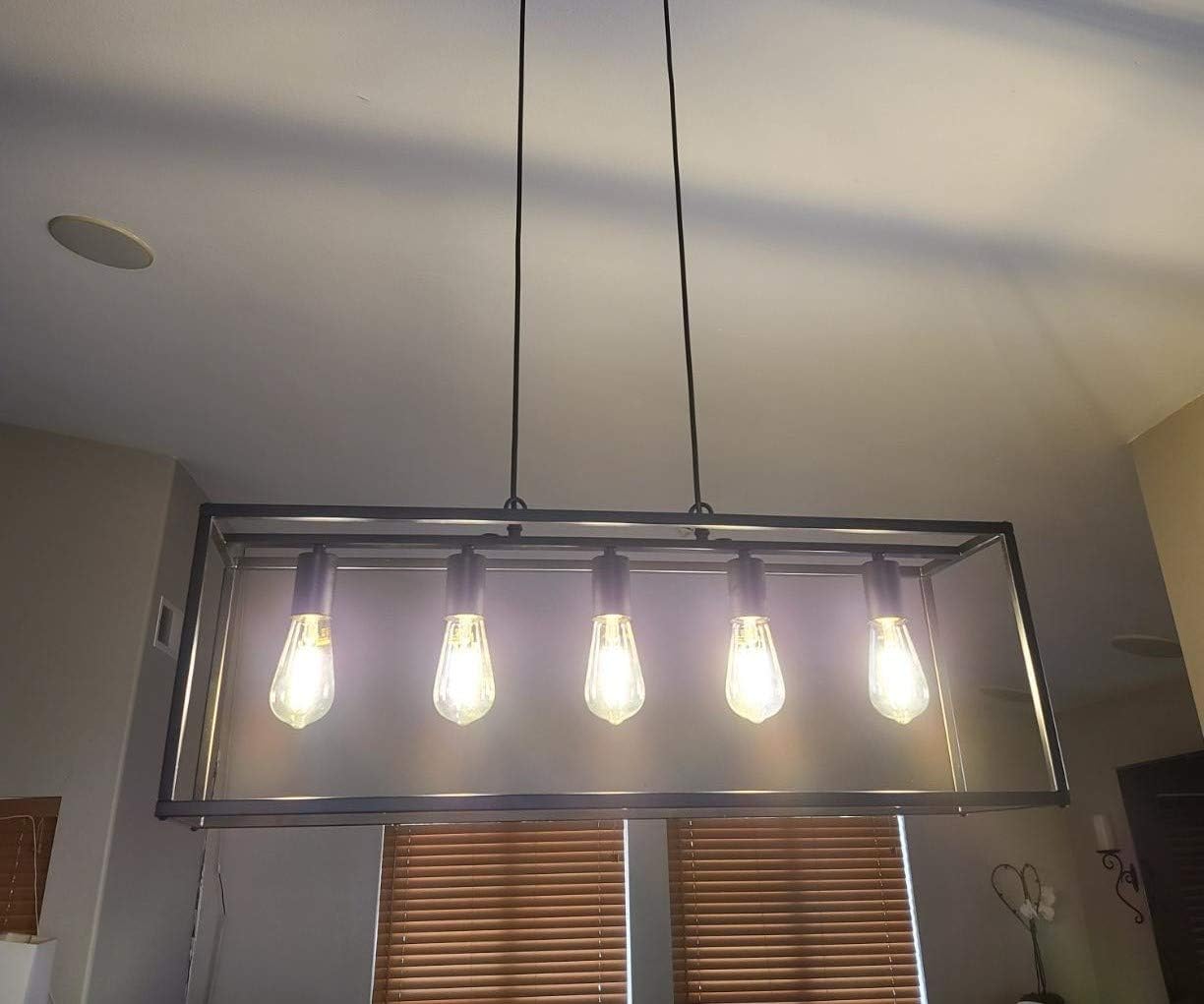 Black Farmhouse Kitchen Island Dining Room Chandelier, Modern Rectangle Pendant Light, Industrial Light Fixtures for Living Room Foyer Bar ( 5-Light ) - - 