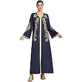 LHMDYMXD Luxury Plus Size Kaftan Dress for Women Embroidered Muslim Abaya Dress V Neck Middle Eastern Robe for Eid Ramadan