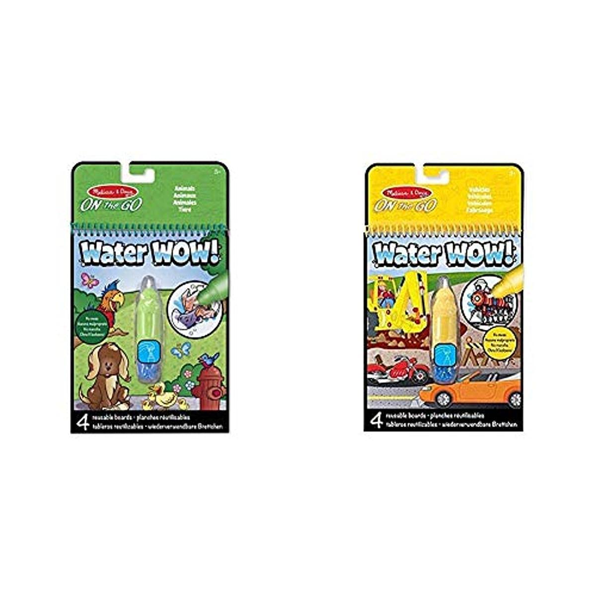 Melissa & Doug Water Wow Vehicles Colouring Book and Water Wow Animals Colouring Book Bundle