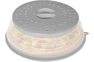 CasaCulina Collapsible Microwave Splatter Cover, Vented Microwave Lid with Hook Hole, Splatter Guard for Plate Dish Bowl, Vegetable Fruit Colander Multi-function Kitchen Gadget, BPA-Free (Grey)