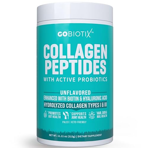 GOBIOTIX Collagen Powder Supplement with Probiotics - Hydrolyzed Protein Collagen Powder for Women - Hair Skin and Nails, Joint and Digestive Health - Collagen Peptides Type I and III - 30 Servings