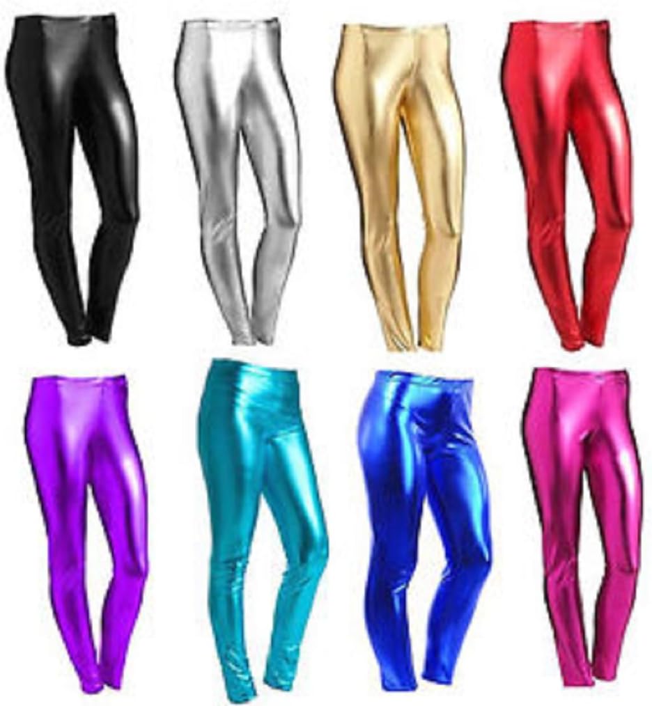 Womens Ladies American Foil Shiny leggings Disco Stretch PVC Pants Wet Look 80s Small Medium Large 8 10 12 14 (M/L (12-14), Red)