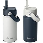 Fimibuke Kids Insulated Water Bottle, 14oz BPA FREE Double Wall Vacuum Tumbler 18/8 Stainless Steel Leak Proof Kids Cups with Straw Metal Water Bottle for School Boys Girls (2 Pack, Coastal)