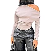MakeMeChic Women's Off The Shoulder T Shirt Asymmetrical Ruched Long Sleeve Y2k Tops