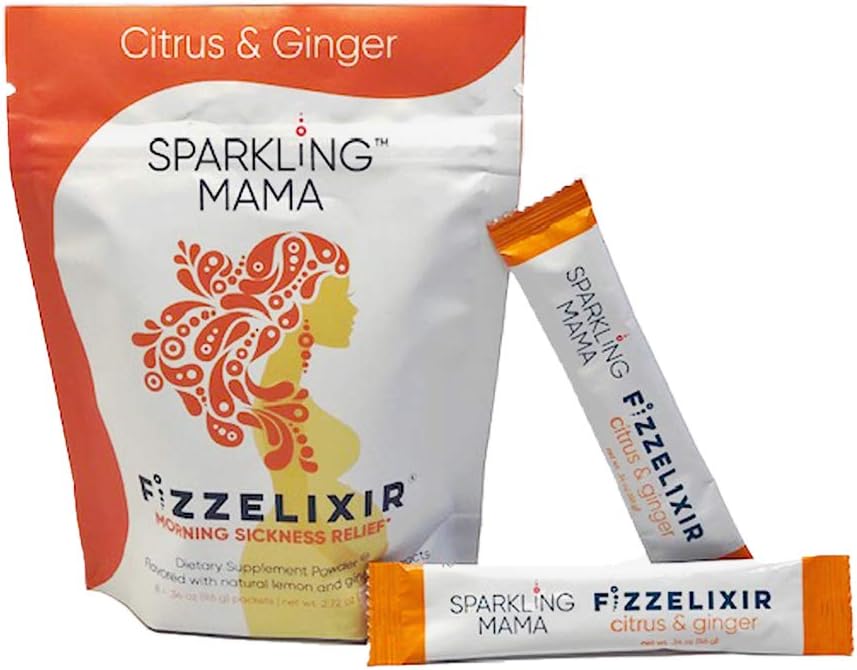 Sparkling Mama's Morning Sickness Relief ~ Citrus & Ginger | Dr. Approved Effervescent Bubbly Anti-Nausea Drink Mix (Vitamin B6, Folic Acid & Magnesium), 8-Count: Health & Personal Care