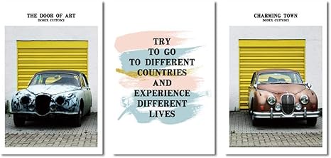 Amazon Kdsmfa北欧ミニマリスト車英語ステートメント風景モダンフレームレスベッドルームリビングルーム装飾絵画 50x70cmx3ピース フレームなし アートフレーム ポスター オンライン通販