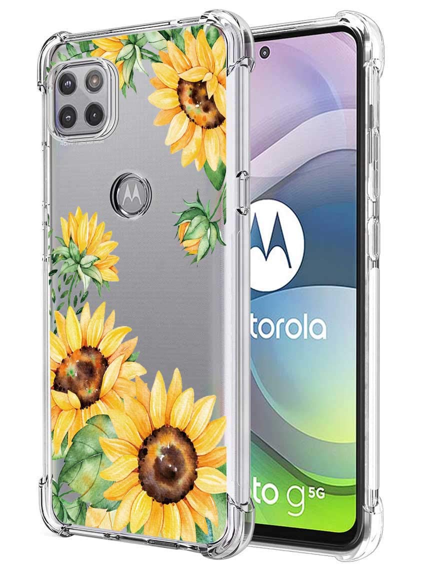 Photo 1 of FollmeAir for Moto One 5G Ace Case, Moto G 5G Case, Slim Flexible TPU for Girls Women Airbag Bumper Shock Absorption Rubber Soft Silicone Case Cover Fit for Motorola Moto One 5G Ace (Sunflower/Yellow)