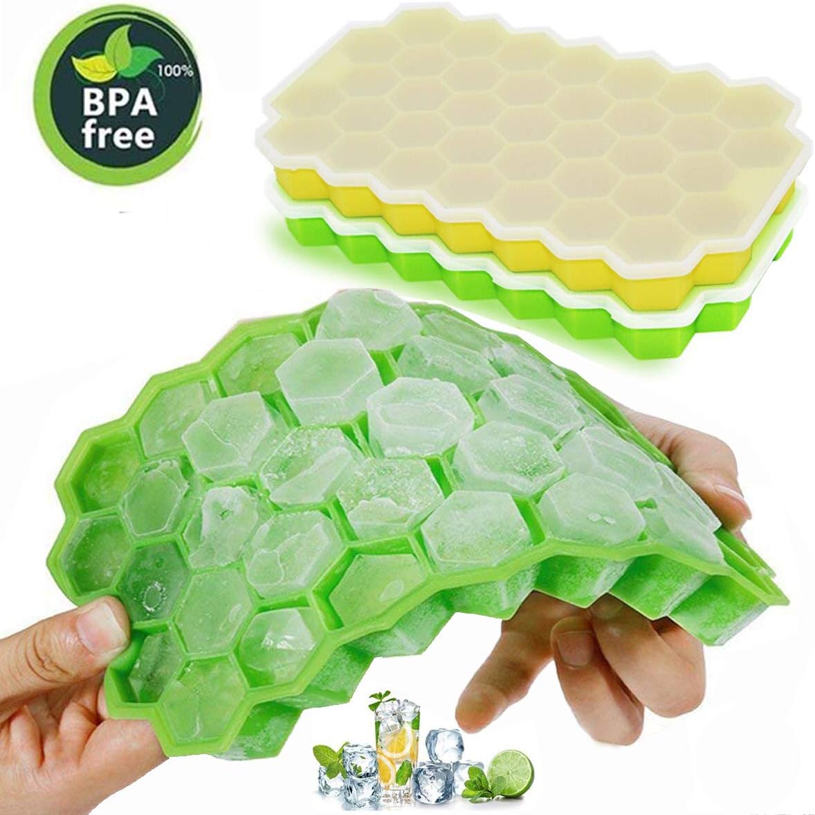 Adpartner Silicone Ice Cube Trays with Lids, 2 Pack Food Grade BPA Free Ice Cube Molds with Removable Spill Resistant Lids Stackable Flexible Easy Release Ice Buddy - A