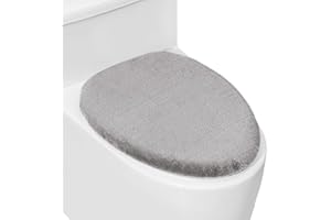 LANSEYIXIU Soft Plush Toilet Lid Cover for Bathroom, Machine Washable Toilet Seat Covers, Fits Most Round Elongated and Oblong Lids, Easy Installation& Cleaning (Grey)