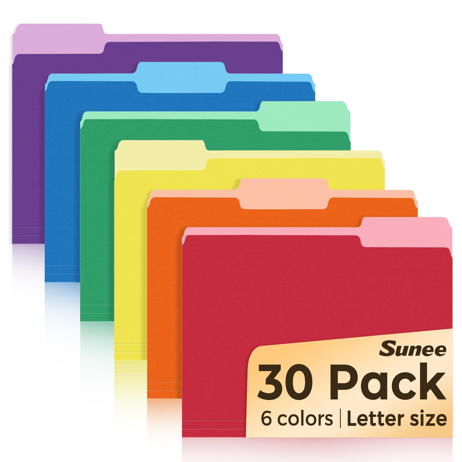 SUNEE File Folders, 30 Pack Manilla Folders 8.5 x 11, Colored File Folders Home Office School Supplies for Documents Files Paper, 6 Assorted Colors
