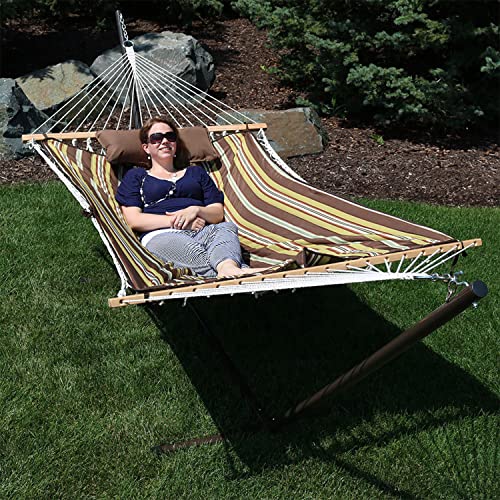 Sunnydaze Rope Hammock with 12Foot Stand and Hammock Pad 275Pound